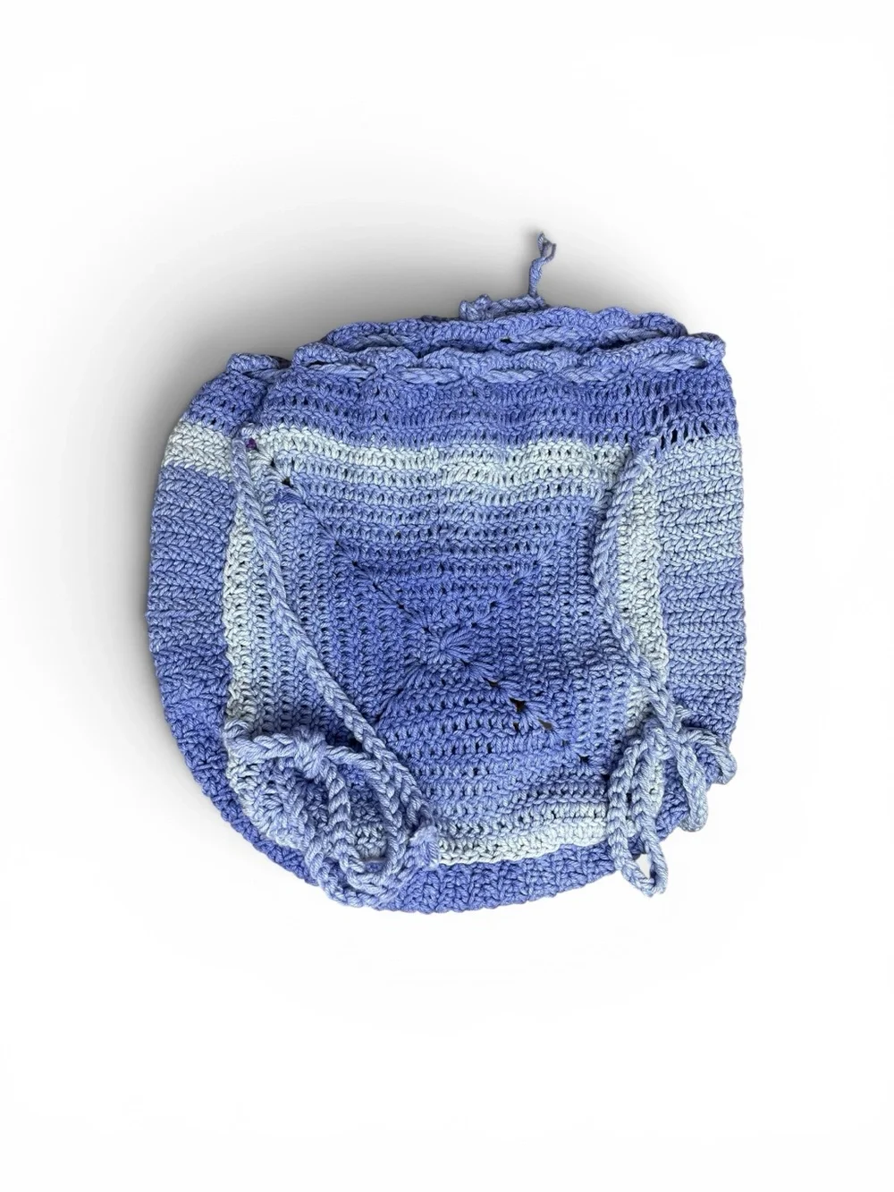Hand-Crocheted Drawstring Bag Yellow Sun and Moon Blue Crochet‎ Knit Back Pack